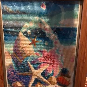 Diamond dot art pictures.  Some framed.